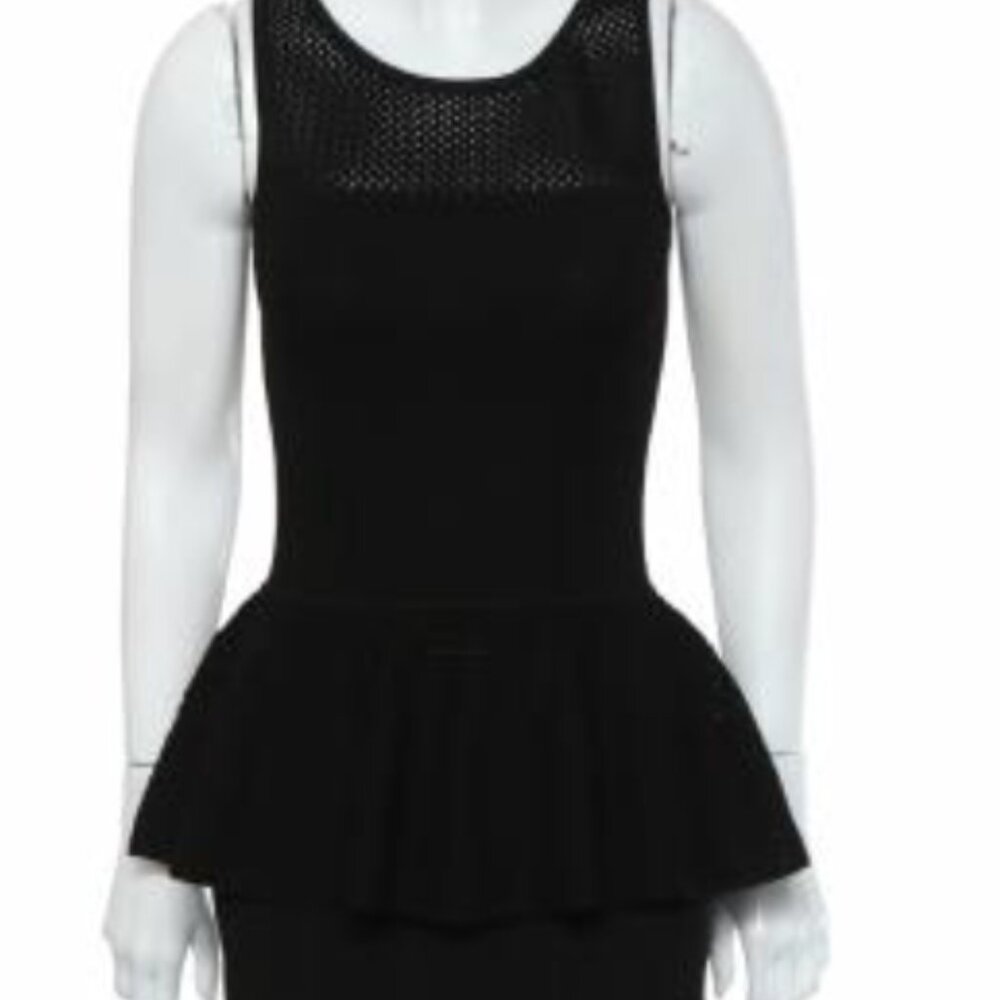 Milly "Nicole" Sweater Knit Mesh Peplum Dress